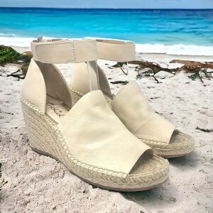 NEW Splendid Cream Leather Espadrille Wedge Sandal